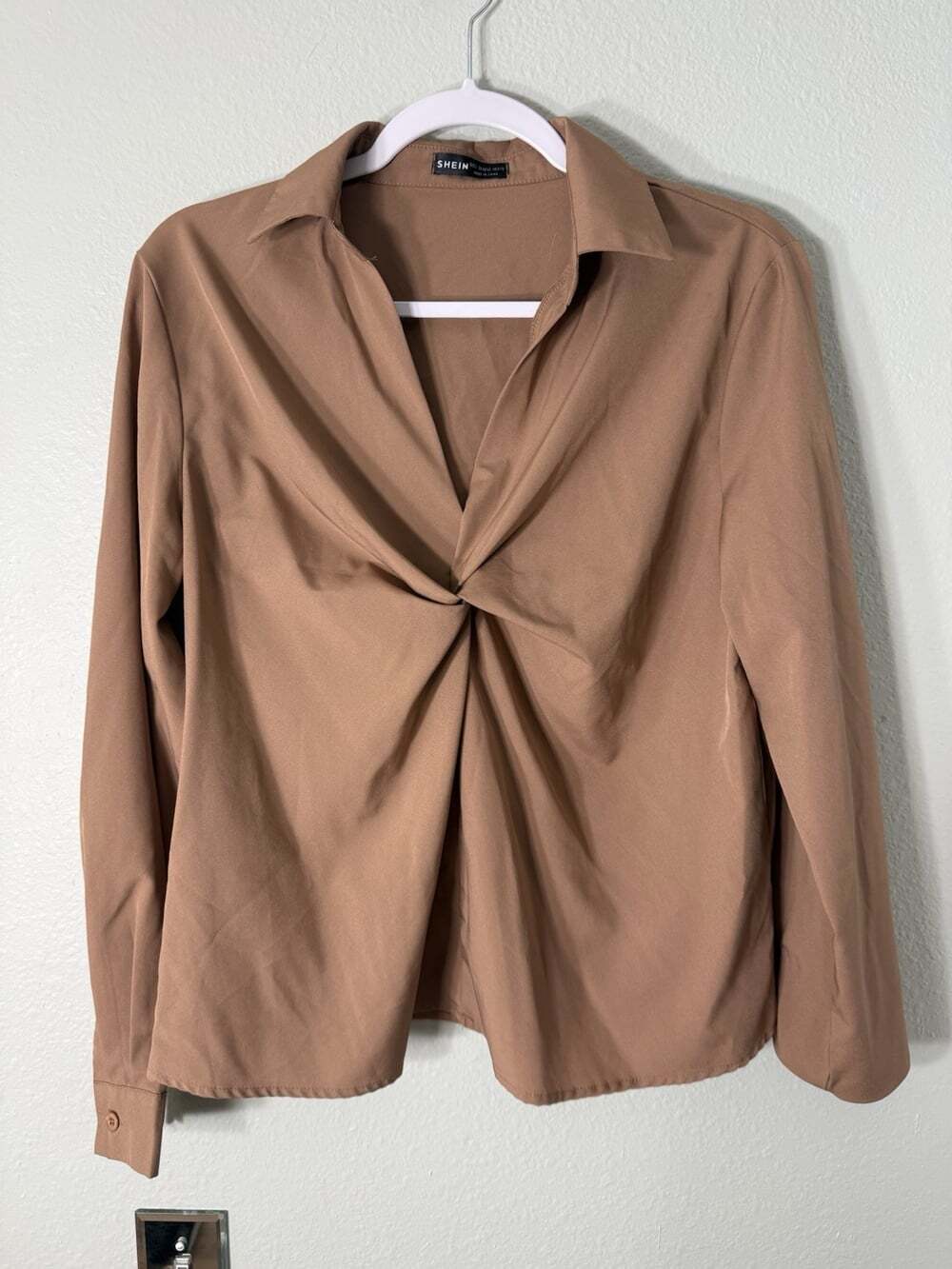 SHEIN Womenโs Long Sleeve Twisted Brown Blouse Size L